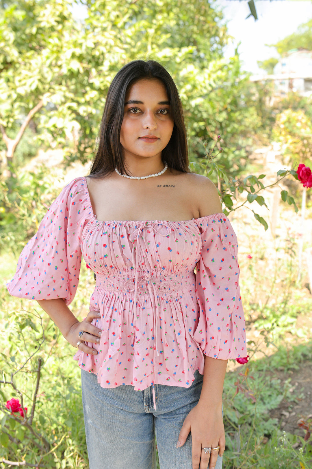 Mehr Top - Pink Ditsy