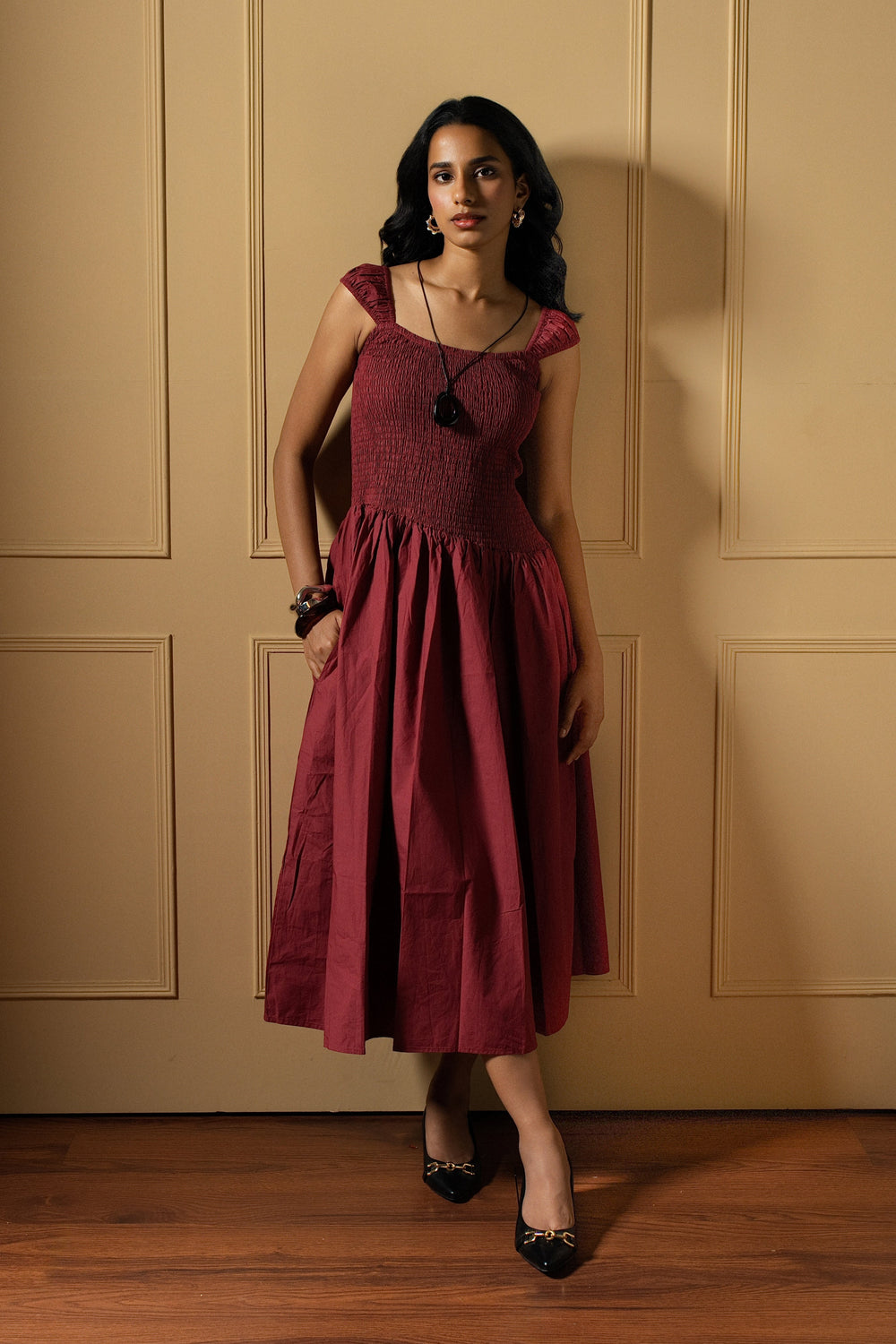 pleated skirt of ruby dress