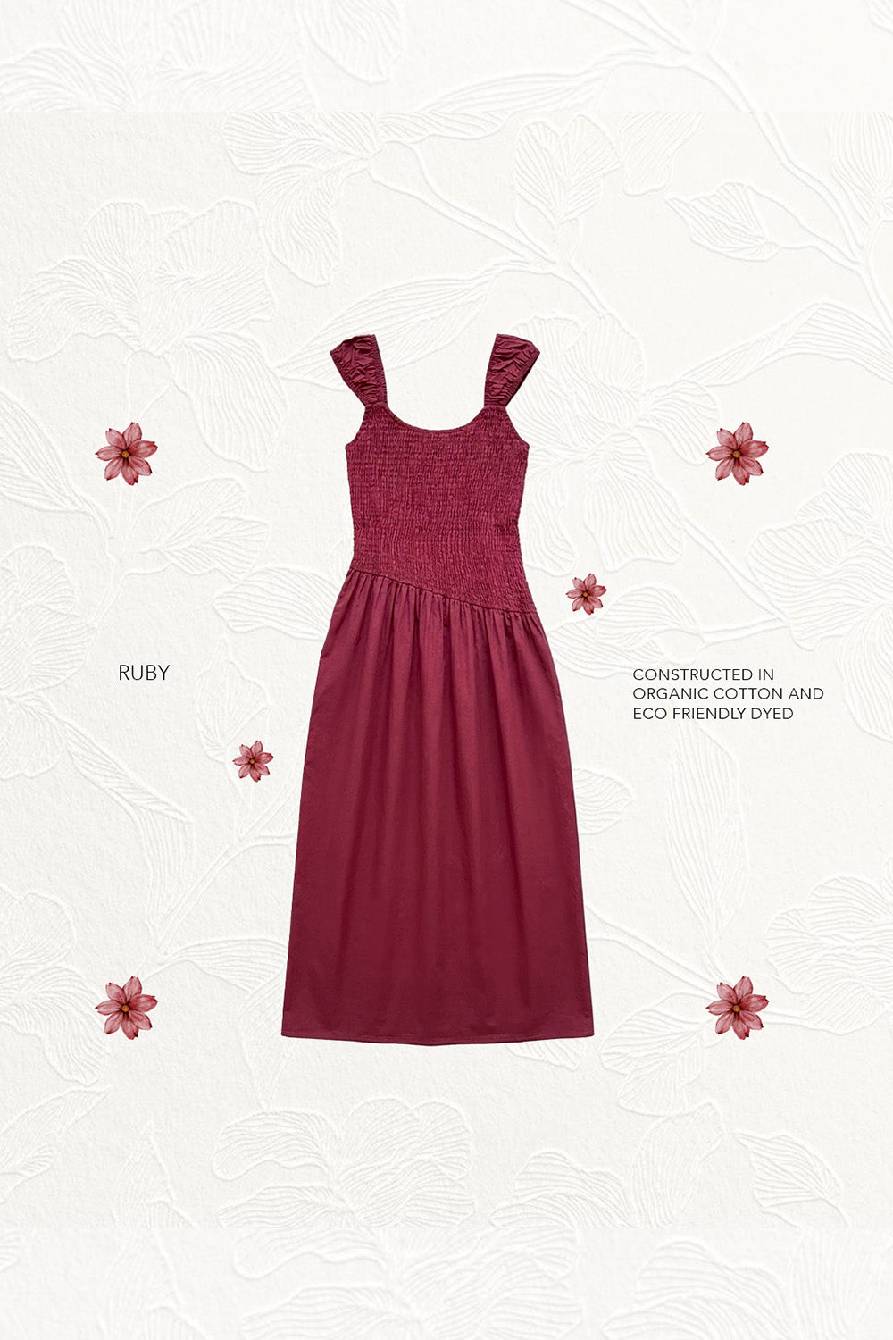 Flat lay of ruby dress